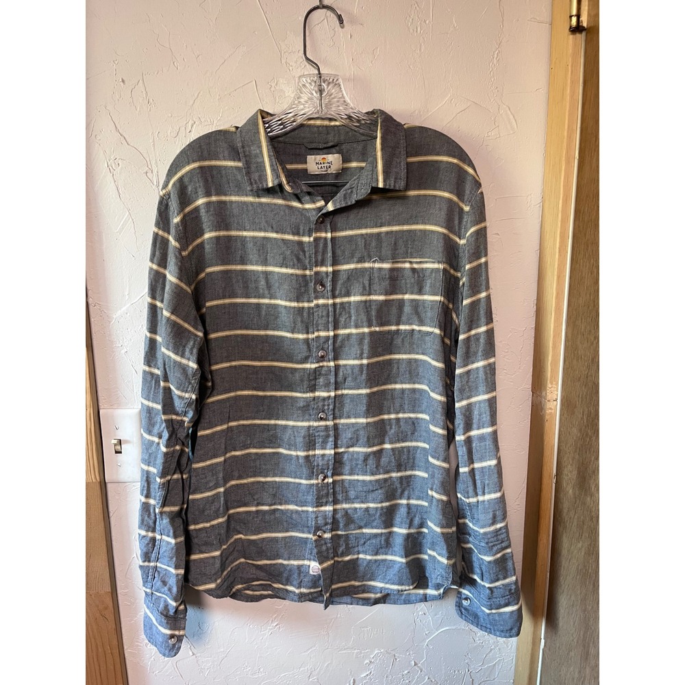 Marine Layer Men's Striped Long Sleeve Button Up Shirt Gray Yellow Size L‎